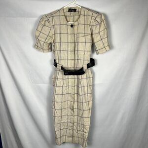 Ultimate 80s VINTAGE Linen Blend Plaid Power Dress ILGWU
